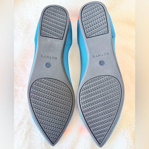 Rothy's The Point Knit Flats - Teal Neon Line Stripe - Retired - Rare - Size 10 - Picture 4 of 16